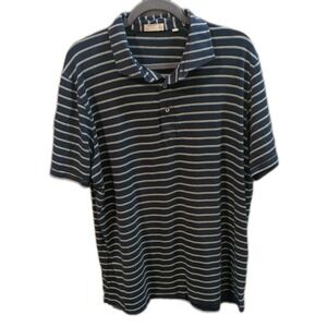 Tasc Performance Polo Shirt XL Golf Short Slv Navy Blue Striped Bamboo Preppy